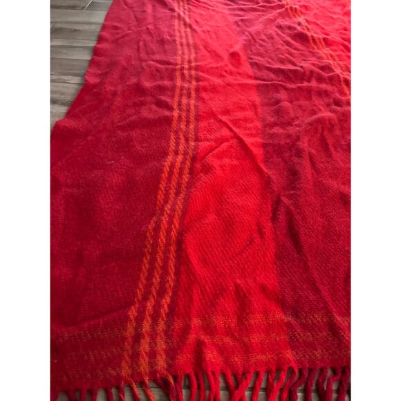 Vintage Hand Woven Red Stripe Wool Blanket 45"x80" Fringe - Picture 7 of 10